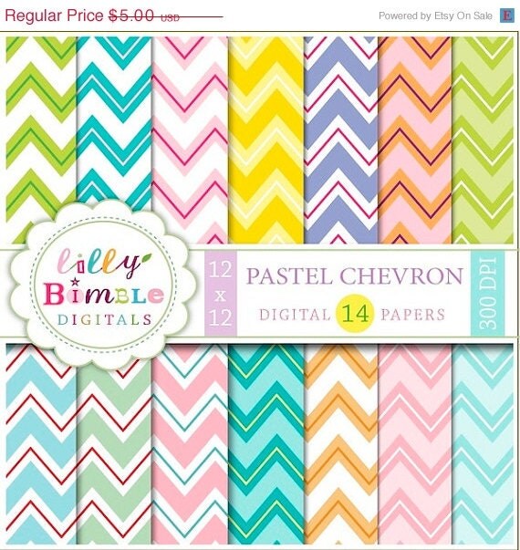 50% off Pastel Chevron Digital Papers for cards, invites, scrapbooking, Commercial Use included INSTANT DOWNLOAD Il_570xn