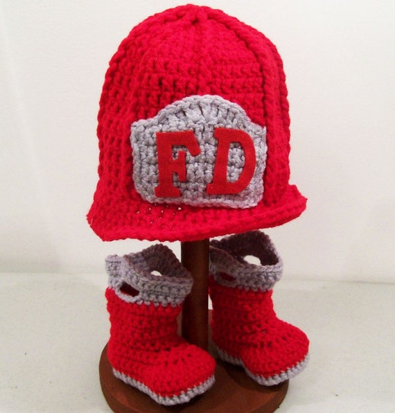 Fireman Hat and Boots Baby Gift SetBaby Shower Gift by togs4tots