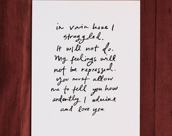 Screen print- Mr. Darcy proposal scene - 5x7 or 8x10