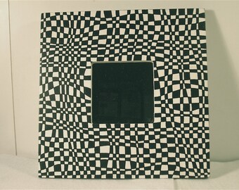 Black And White Checked Square Mirror, Hand Painted Op Art Mirror, 60's Look Mirror, Retro Mirror, Geometric Design Mirror