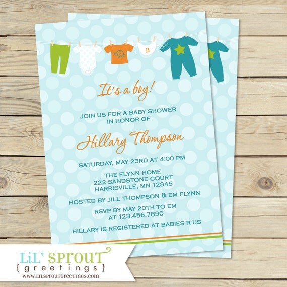 Items similar to Clothesline Boy Baby Shower Invitation - Printable on Etsy