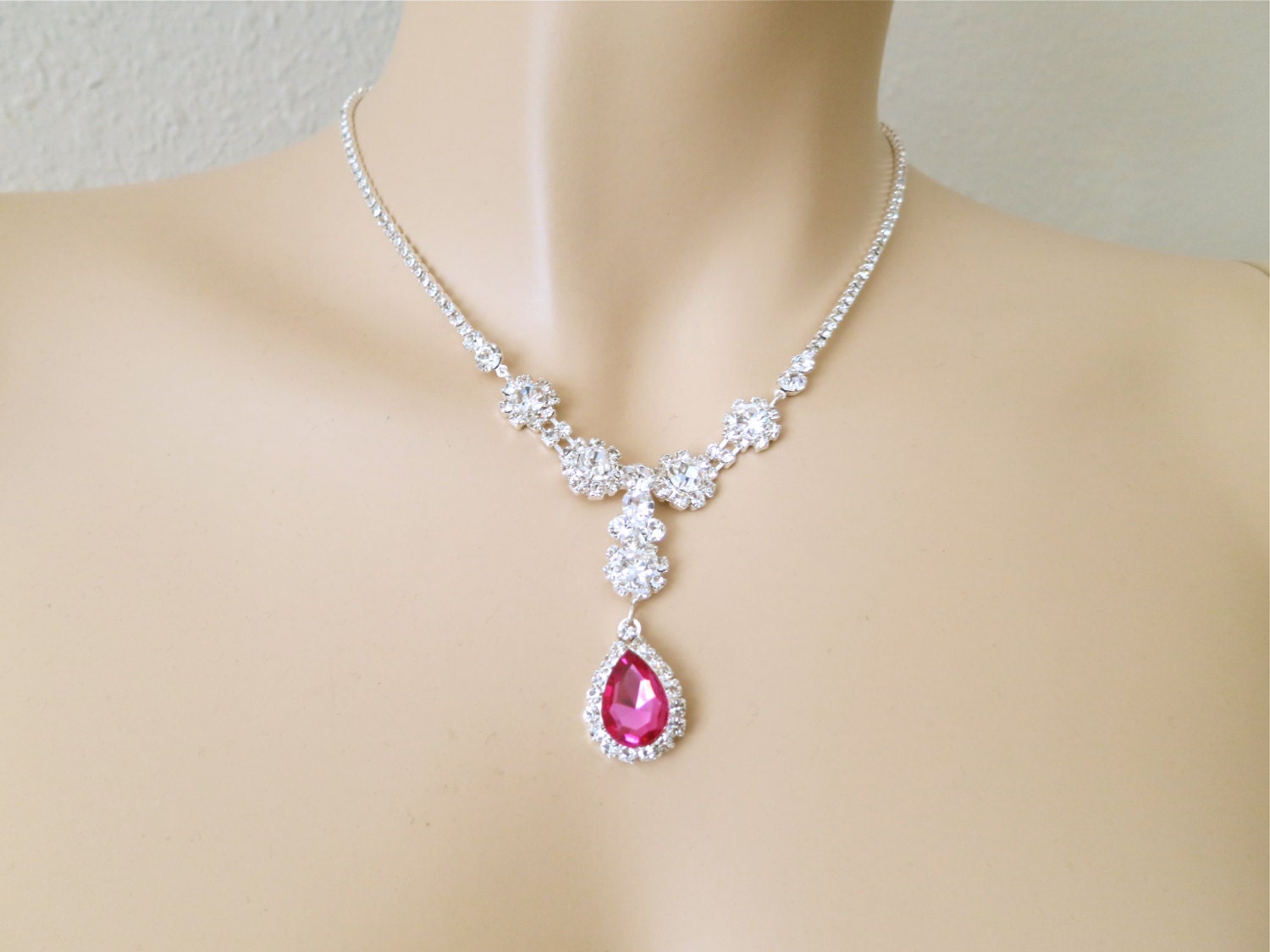 Bridesmaid Necklace Fuchsia Pink Wedding Jewelry Bridal