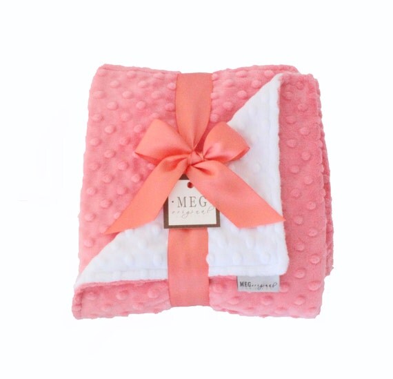 Items similar to Coral & White Minky Dot Baby Girl Blanket on Etsy