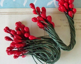 Holly Berries / Vintage / Double Ended Floral Stamens / Two Unaltered Bunches / Smaller Heads