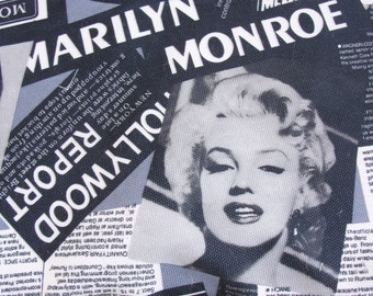 Marilyn Monroe printed Cotton fabric piece Newspaper clippings popart