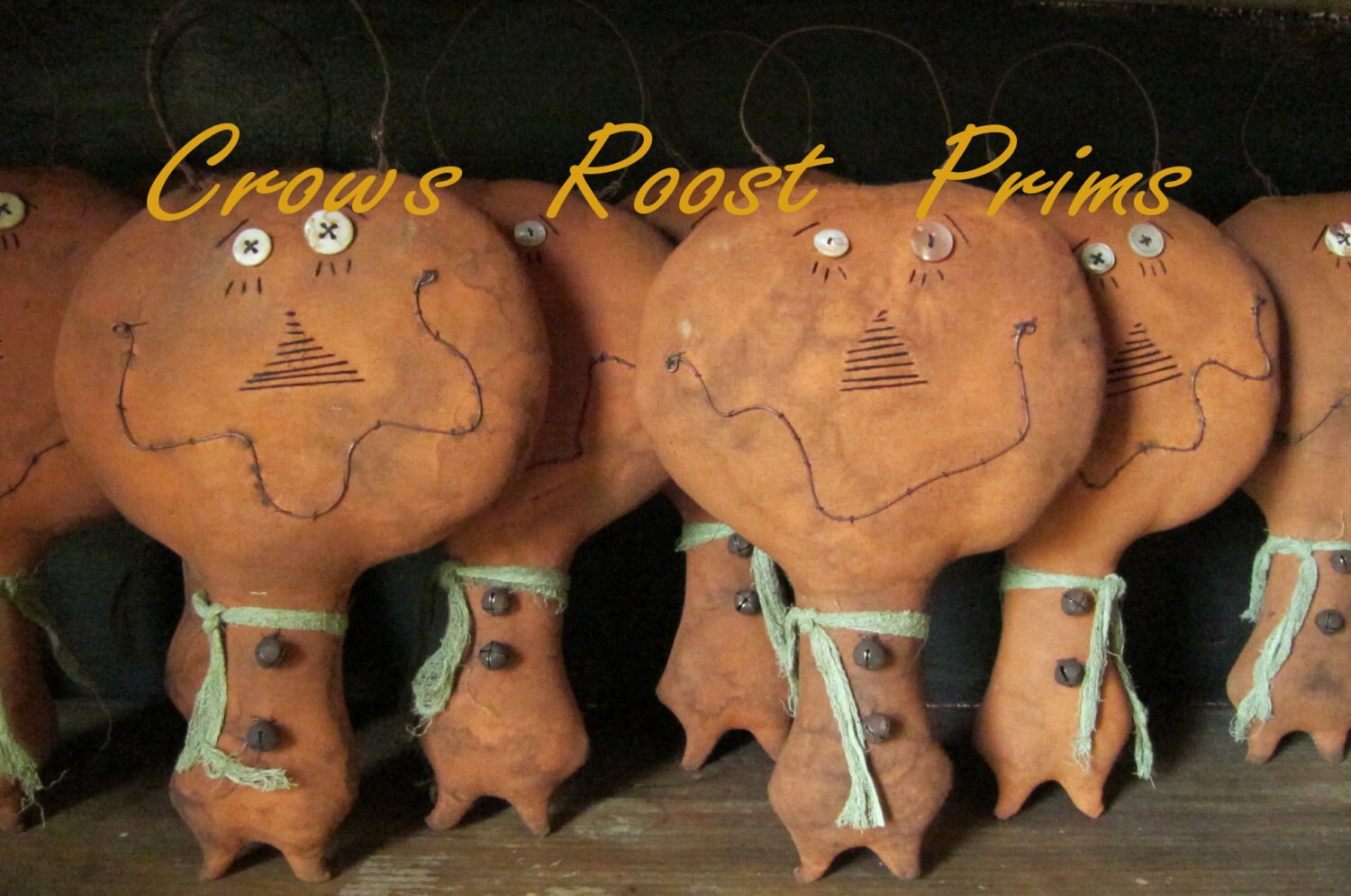 Pumpkin Doll Primitive 162e HALLOWEEN Bighead Crows Roost