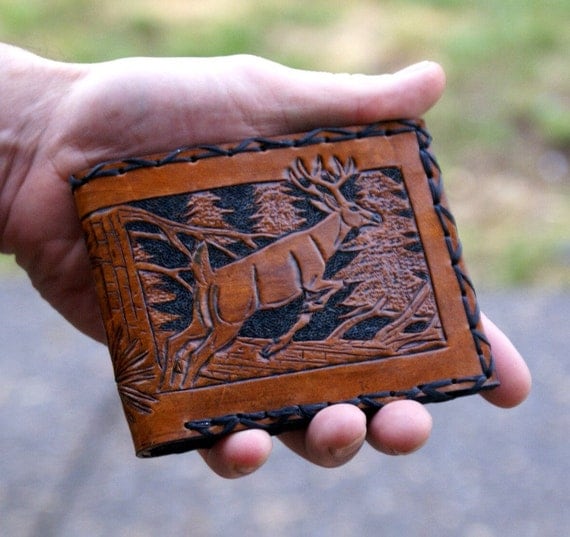 Men's Wallet Men's Leather WalletTooled Deer Buck by sevenannine