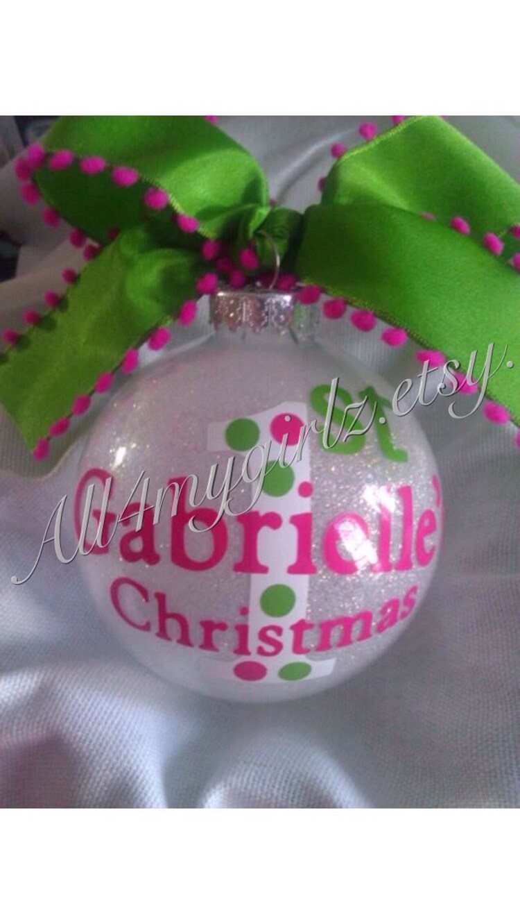 Baby's First Christmas Ornament Glass Glitter Ball by all4mygirlz