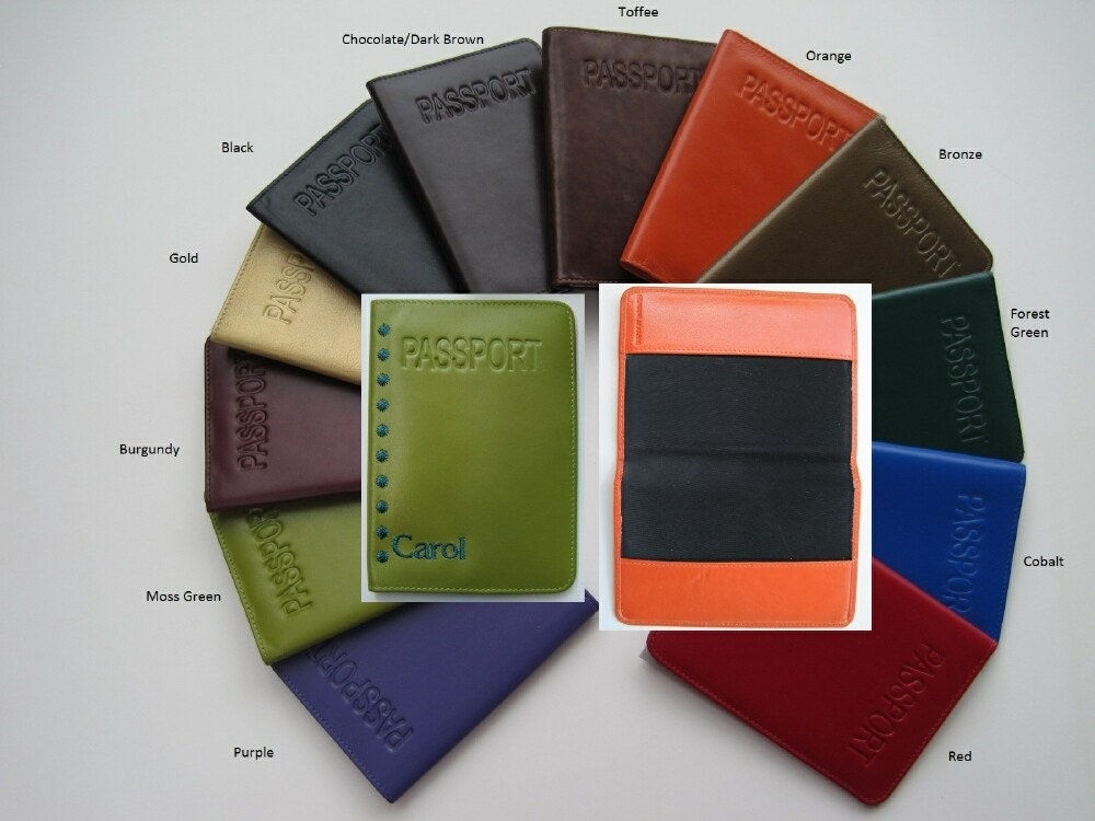 Personalized Passport Holder Genuine Leather Embroidered w/