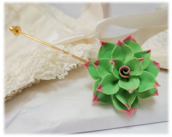 Pink Tip Succulent Brooch or Stick Pin - Pink Tip Succulent Jewelry Collection