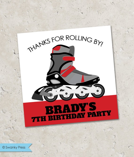 Stickers and Gift Tags . Roller skating or Roller blading Birthday Party . for Favors, Treat Bags and Envelope Seals Il_570xn