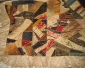 Antique Victorian Silk Crazy Quilt Piece w/ Hand-Made Lace Border, Silk Turkey Stitch Embroidery Antique Victorian Silk Crazy Quilt Piece w/ Hand-Made Lace Border, Silk Turkey Stitch Embroidery