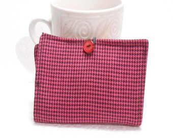 Tea Wallet, Tea Bag Holder, Small Wallet, Business Card Holder - Pink Houndstooth Print Print READY MADE