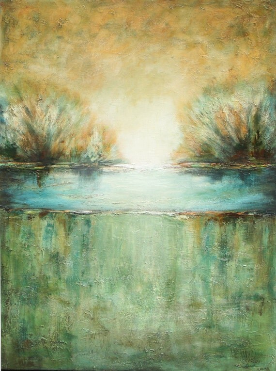 Green tumbleweed painting abstract trees textured by LaurenMarems