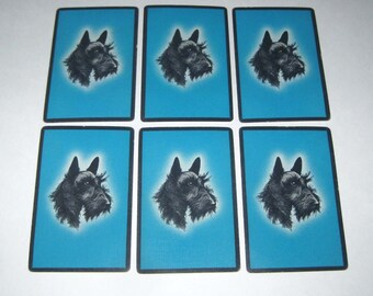Vintage Playing Cards with Scottie or Scotty Dog and Blue Background Set of 6