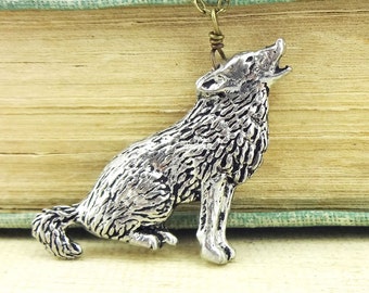 Wolf Necklace. Antiqued Pewter and Antiqued Bronze Chain Necklace Pendant.