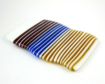 Fused Glass Spoon Rest - Red, Blue, Amber and White Fused Glass - Spoon Rest - Multi Colored Butter Dish - Glass Butter Dish