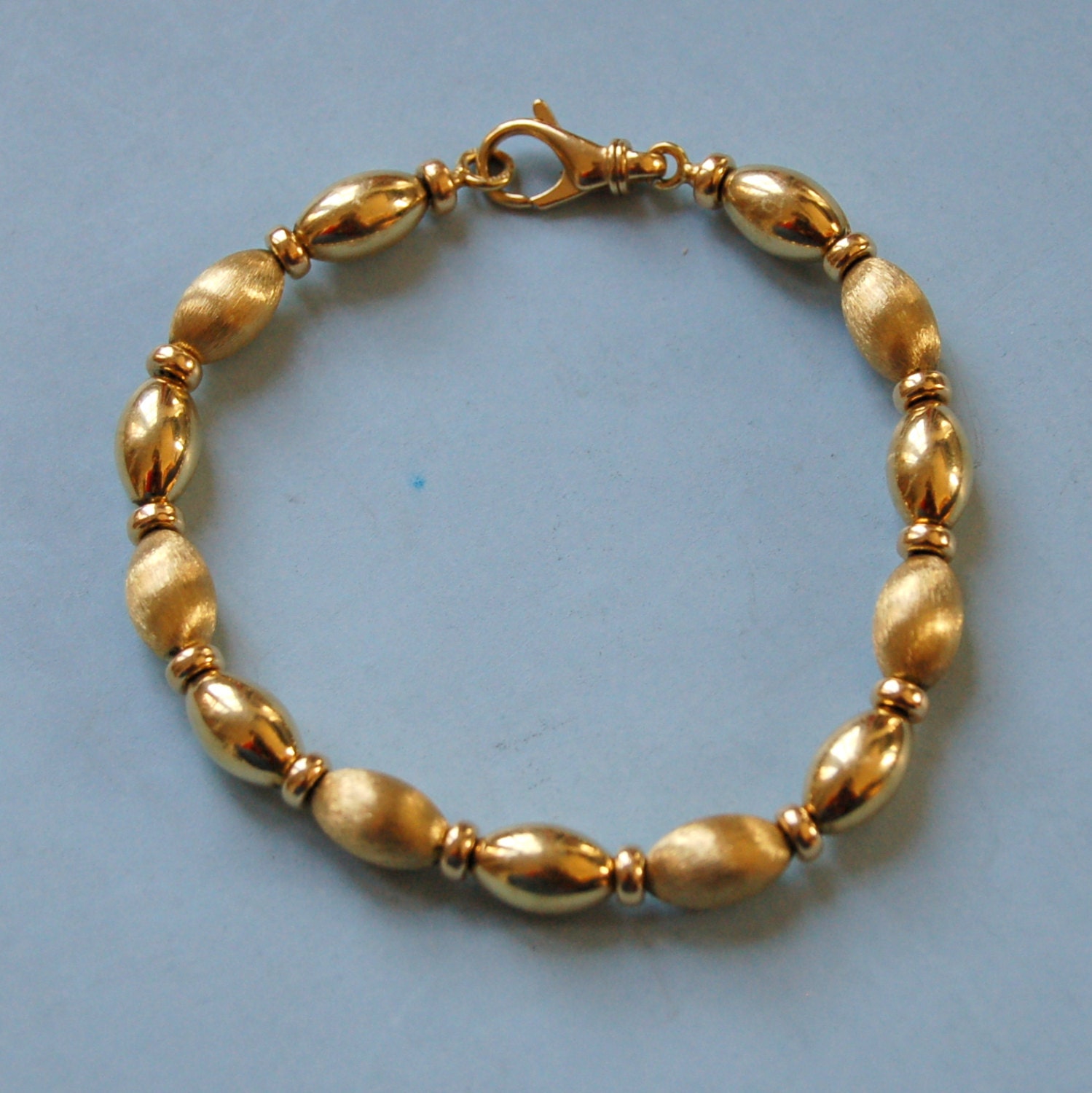 Vintage 14 KT Gold Bead Bracelet Brushed and High Polish