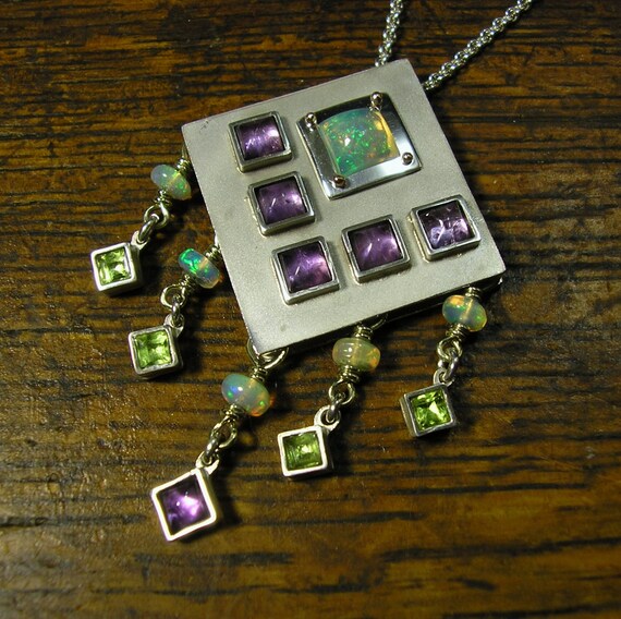New Handmade Necklace Amethyst Opal Peridot Sterling by HighArt