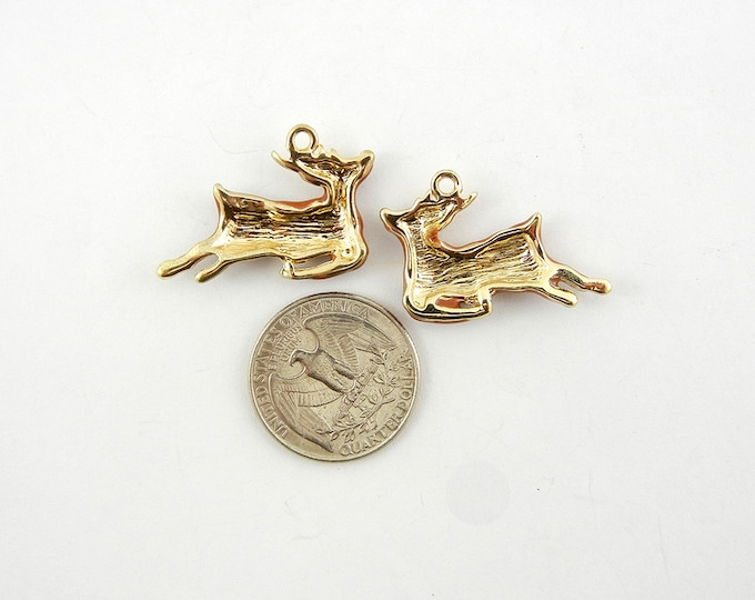 Pair of Brown Epoxy Gold-tone Reindeer Charms