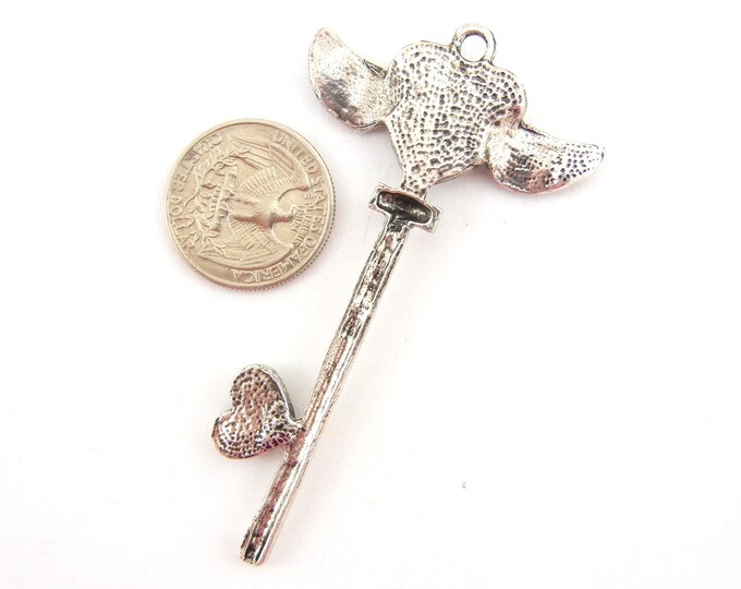 Silver-tone Skeleton Key Pendant with Winged Heart