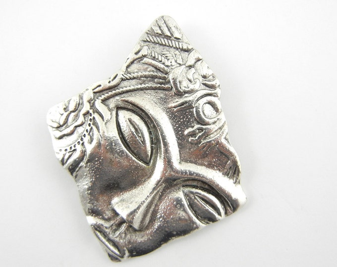 Antique Silver-tone Abstract Face Pendant