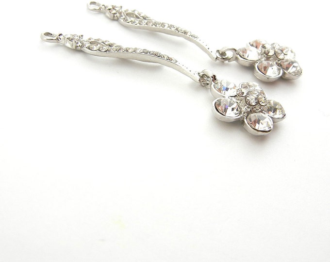 Silver-tone Crystal Flower Drop Charms Pair