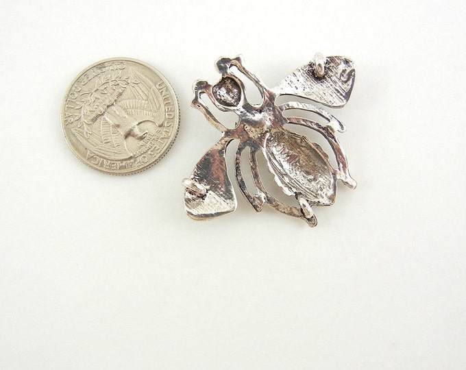 Triple Link Bee Charm Antique Silver-tone Rhinestone