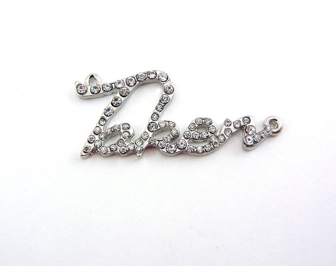 Silver-tone Rhinestone Taken Word Double Link Pendant