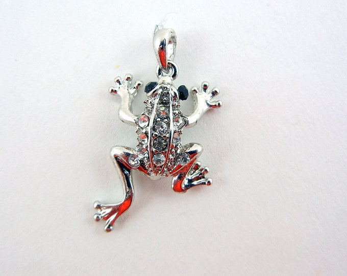 Small Silver-tone Frog Pendant with Rhinestones