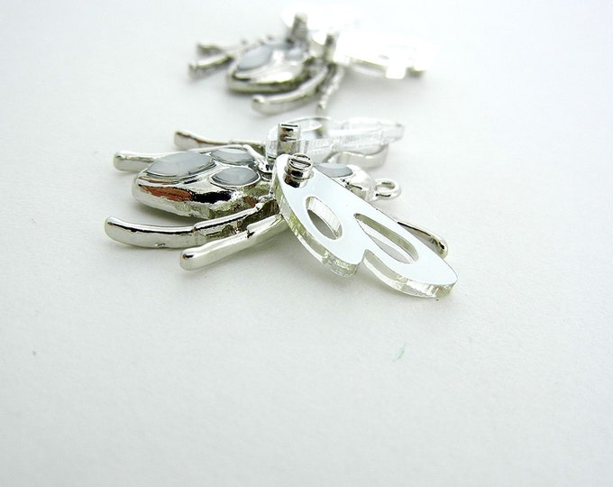 Pair of Bee Charms Silver-tone with Mirrored Lucite Wings