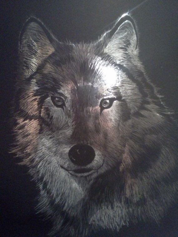 Items similar to Wolf Scratch Art on Etsy