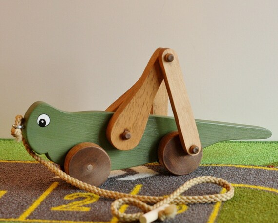 Toy Grasshopper Pull Toy Handcrafted Wood Green Grasshopper