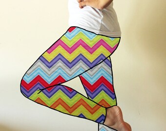 Made to order leggings - Colours of spring chevron leggings - available in sizes XS, S, M, L, XL and custom sizes - kezbirdie