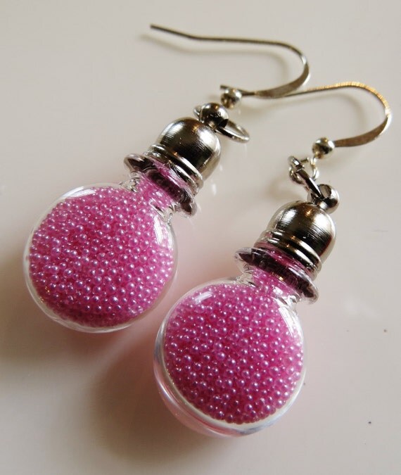 Items similar to Microbead Miniature Glass Vial Pink Earrings, Dangle