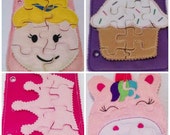 Christmas in July Sale Girl Felt quiet puzzle book-4 felt puzzles Princess girl, cupcake, crown, unicorn Felt Puzzle game party favors, scho Il_170x135