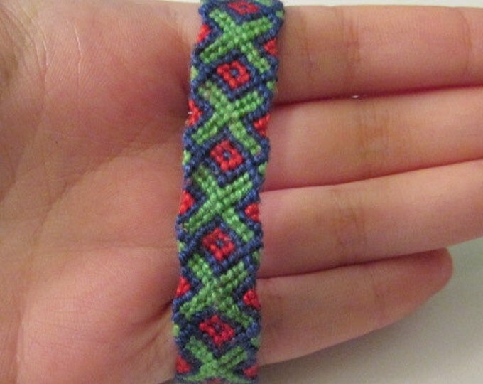 X Marks the Spot-handmade friendship bracelet (blue, red, green)
