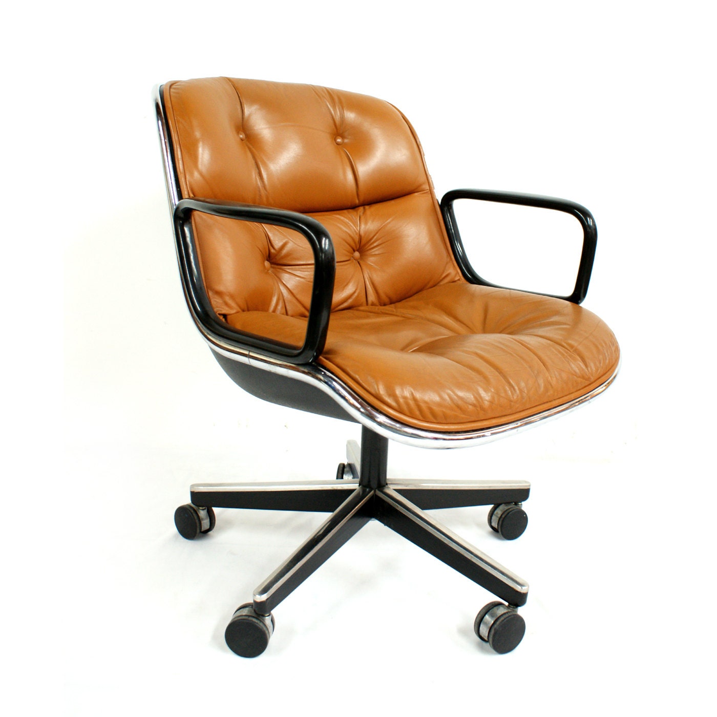 Knoll Brown Leather Charles Pollock Chair