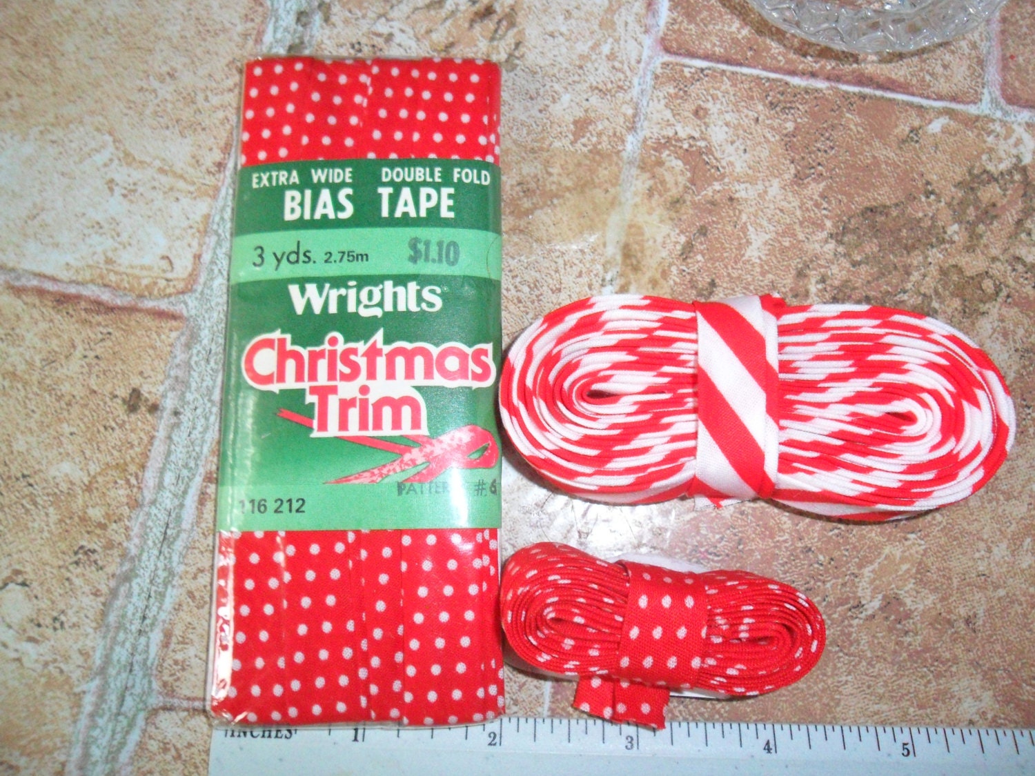 Vintage Wrights EXTRA Wide Bias Tape Christmas in Red polka