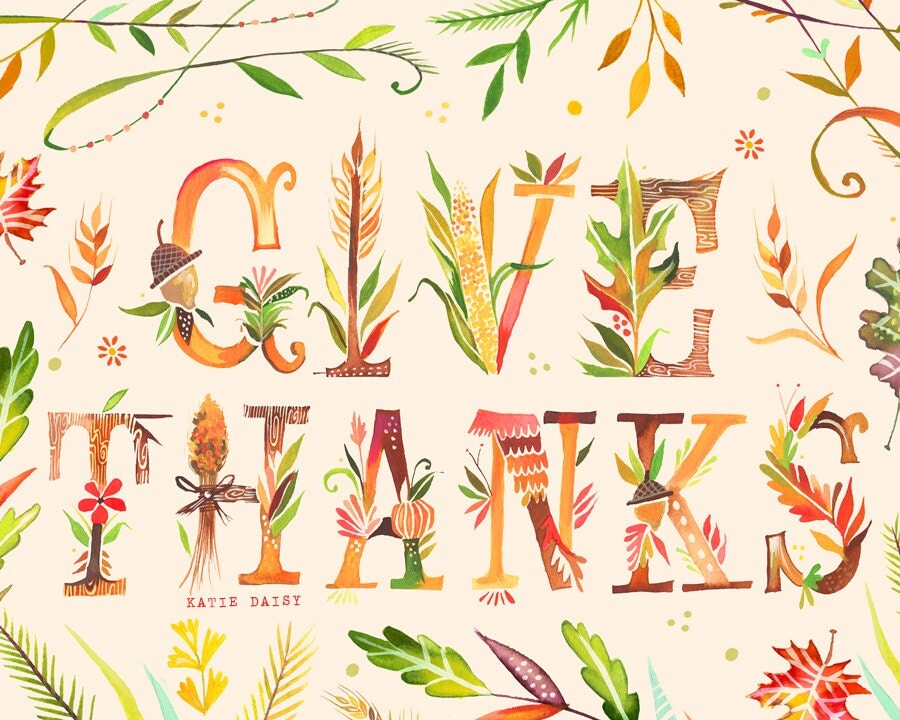 Give Thanks Art Print Thanksgiving Wall Art Watercolor