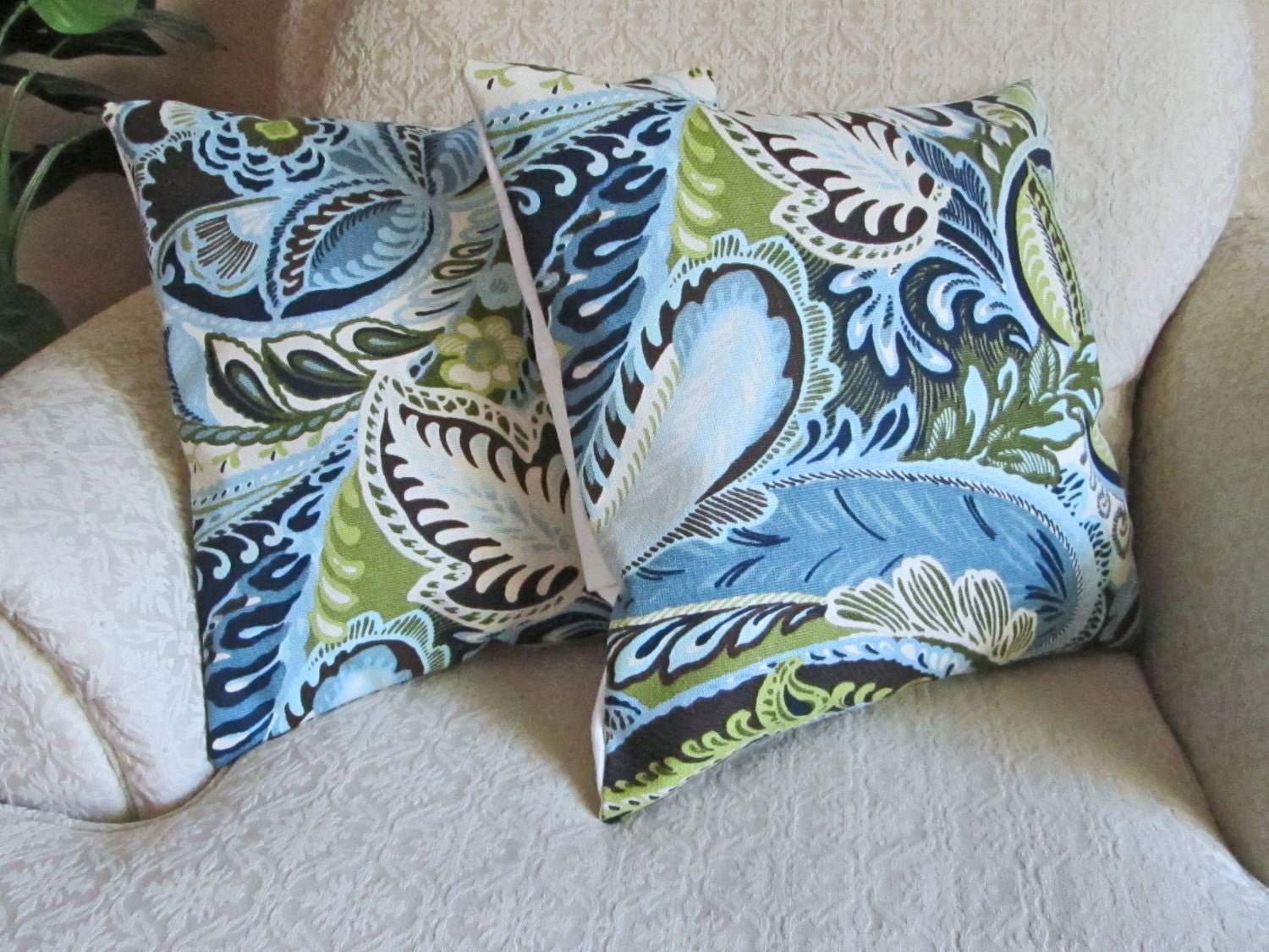 Blue Paisley Floral Pillow Cover Decorative by asmushomeinteriors