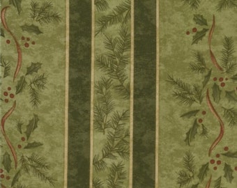 Christmas Fabric Holly Taylor Birchwood Lane Stripe in Green 34" piece