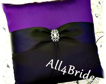 Purple and black wedding ring bearer pillow, wedding ring cushion.