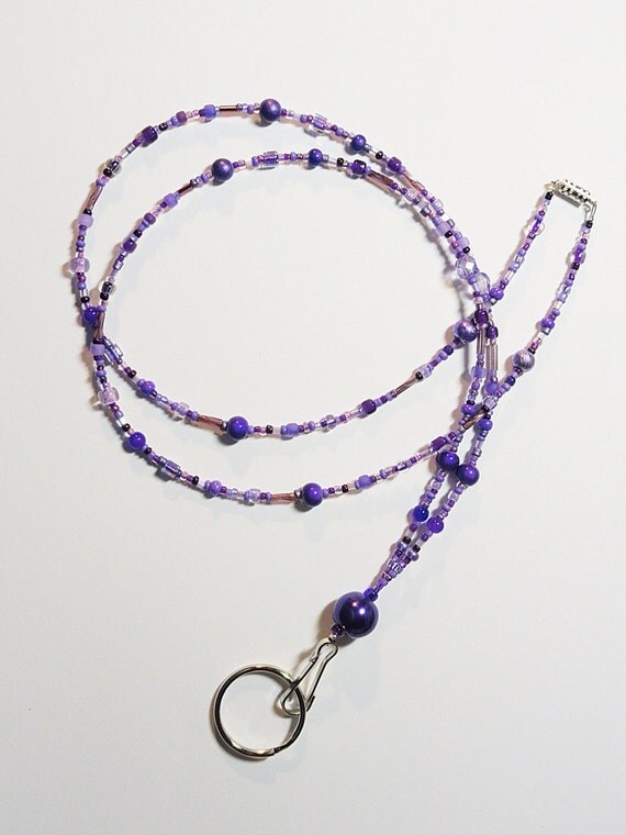 Items similar to Beaded Lanyard, Purple, Handmade, Glass Beads, Lovely ...