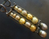 Many Moons. Rustic victorian tribal antique baroque pearl cage earrings.