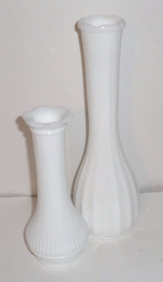 Vintage White Glass Bud Vases Set of 2 Vases Flower Vase