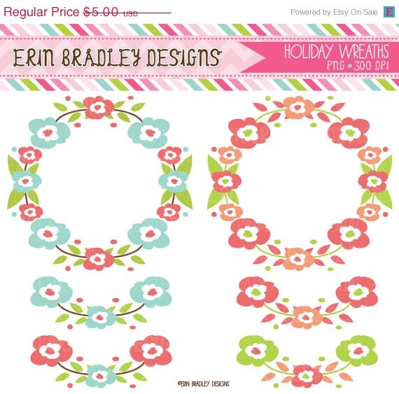 50% OFF SALE Holiday Wreaths Clipart Clip Art Personal & Commercial Use Il_570xn