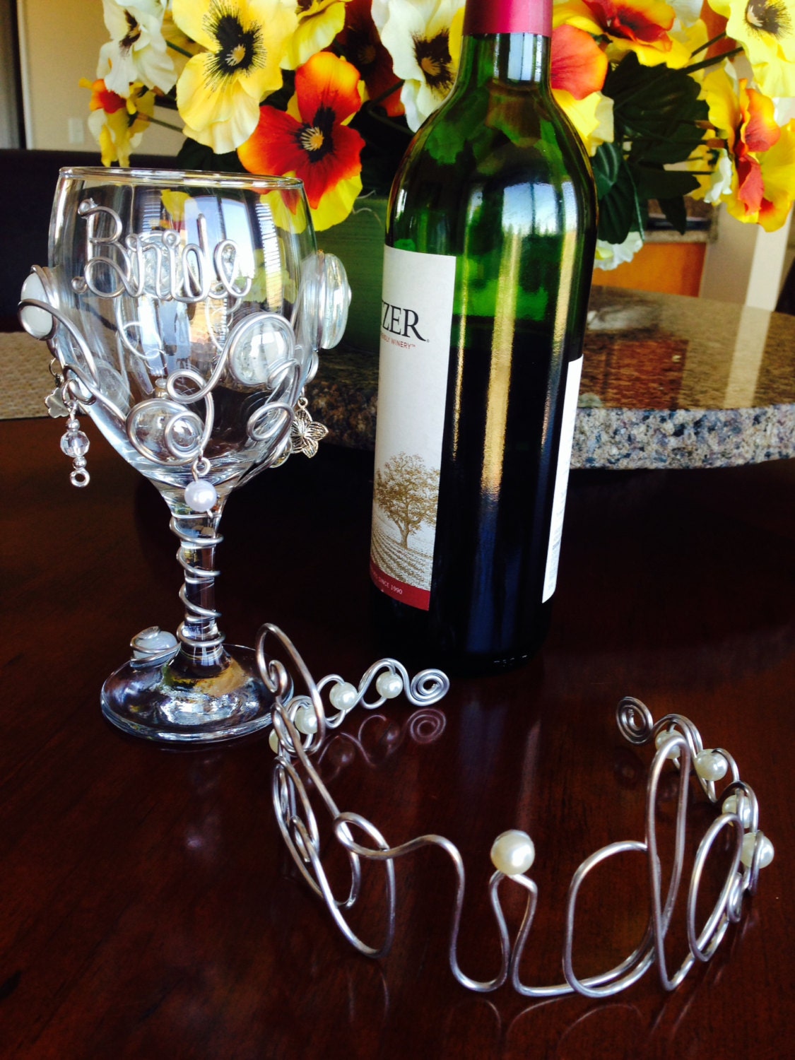 2 PCs BRIDE wine Glass and Tiara for the Bride to Be
