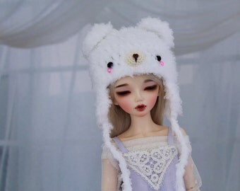 White Bear Hat for MSD BJD, 1/4 Dollfie, Minifee