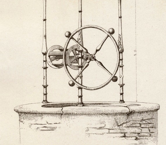 Antique Engraving of a Wrought-iron Well in Tolouse. 1880 French Print of Decorative and Architectural Metalwork. Plate 41